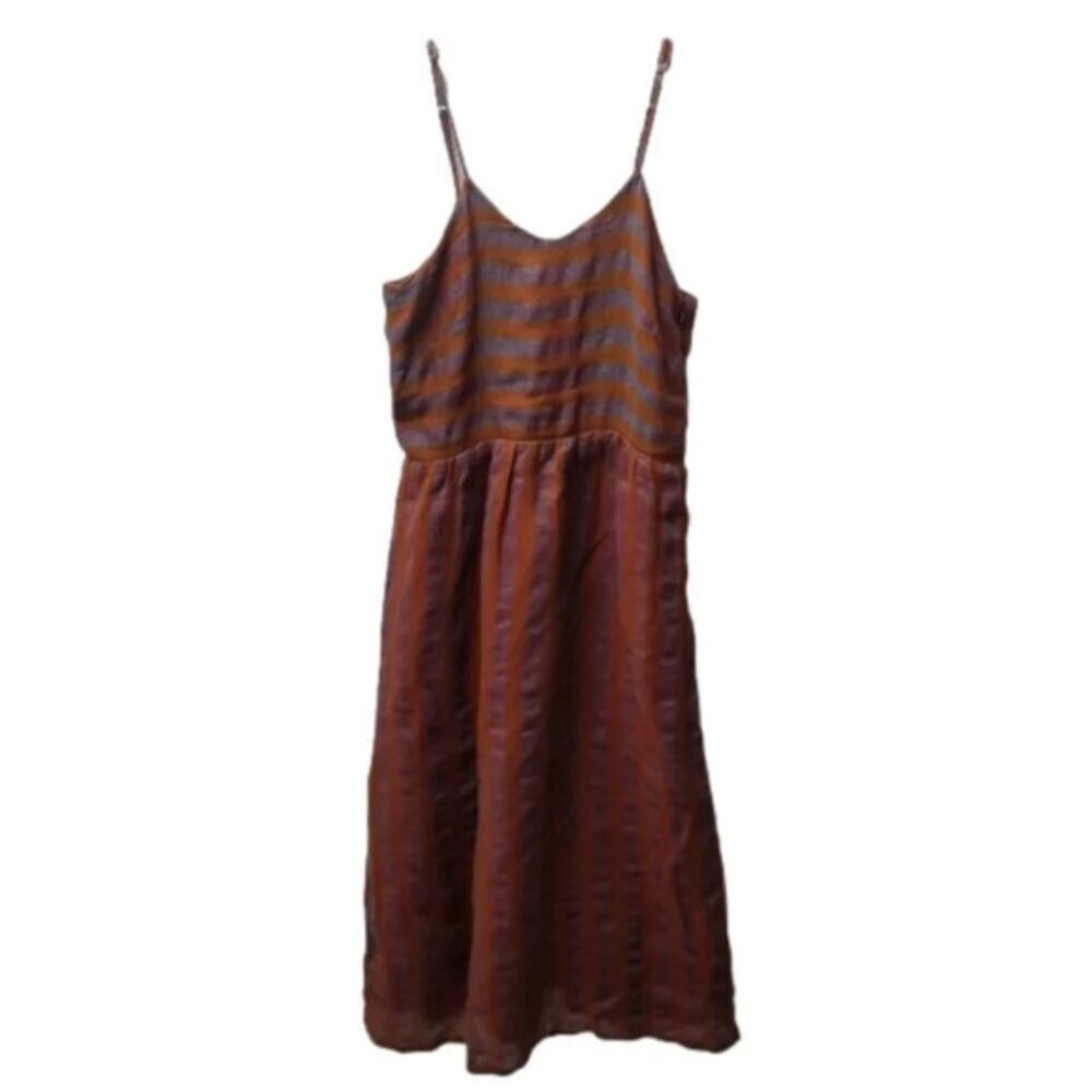 Loup Orange Purple Striped Summer Midi Dress Linen Viscose S